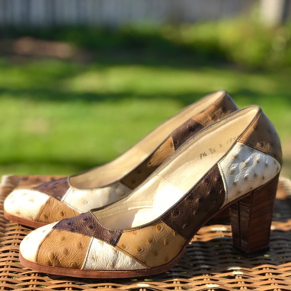 Vintage Shoes - VTG Johansen Leather Patchwork Pumps Size 8.5